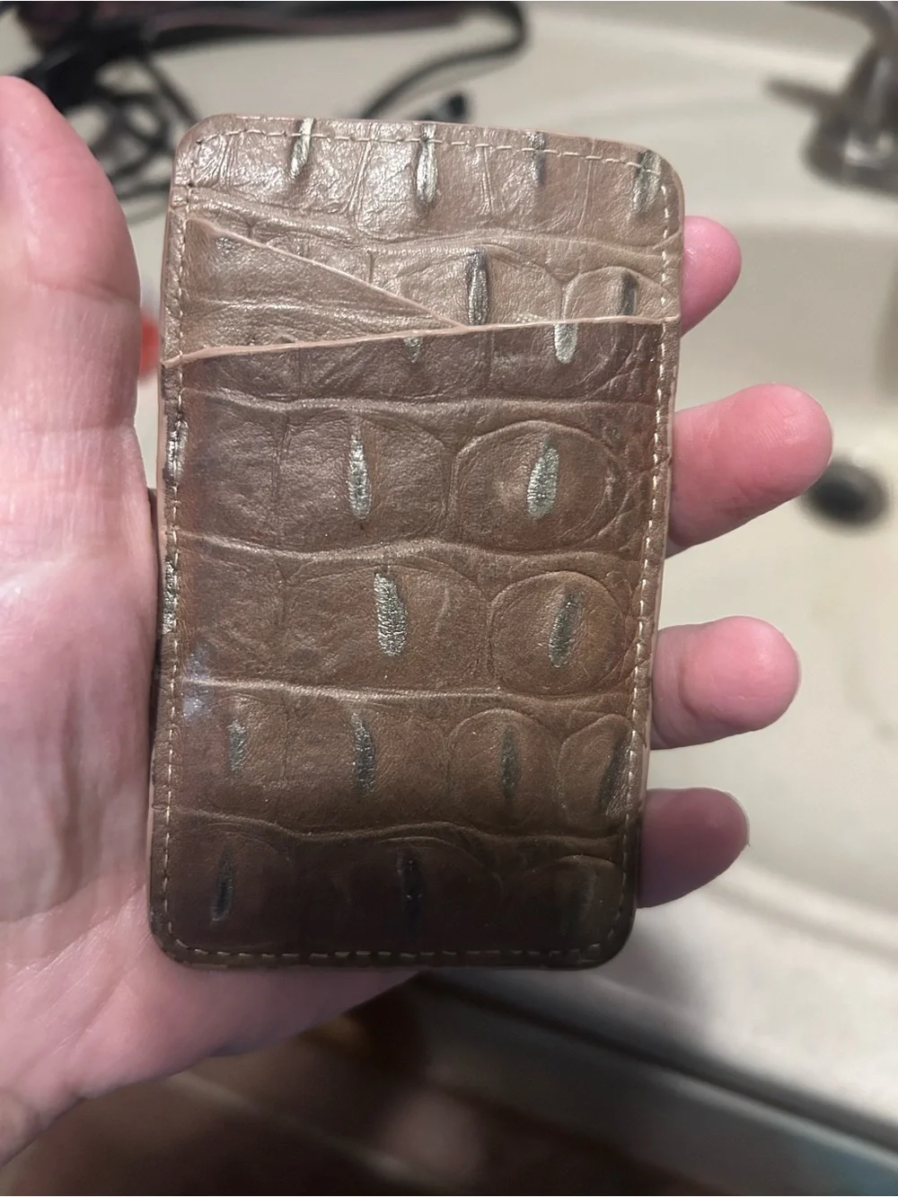 Brahmin Brown Leather Card Wallet with Embossed Texture